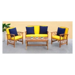 Front Page 11 4pc Fontana Outdoor Set Teak Look/Yellow - Safavieh