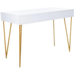 Pine Two Drawer Desk - White/Gold - Safavieh -My home GUEST 69294fc5 aab9 441a 8f39 d109e55ac694
