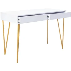 Pine Two Drawer Desk - White/Gold - Safavieh -My home GUEST 719e0868 e910 4ff2 9268 cdce3cba3e6f