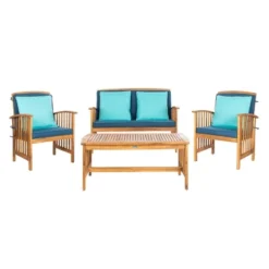 Front Page 5 Rocklin 4pc Outdoor Set - Natural Look/Navy - Safavieh